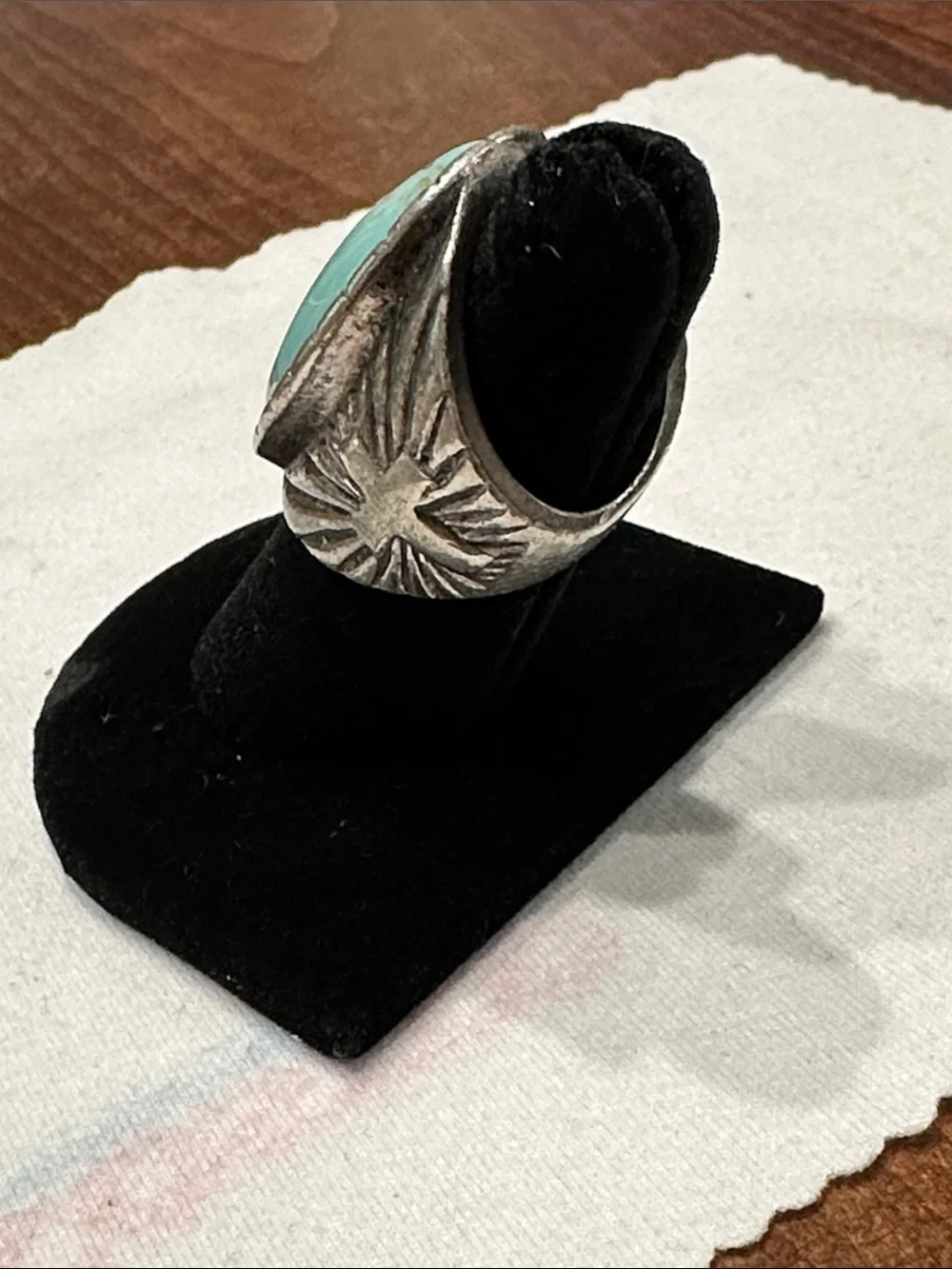 Vintage Southwestern Silver-Tone Cross Ring Turquoise-Color Cabochon Sz 5-3/4